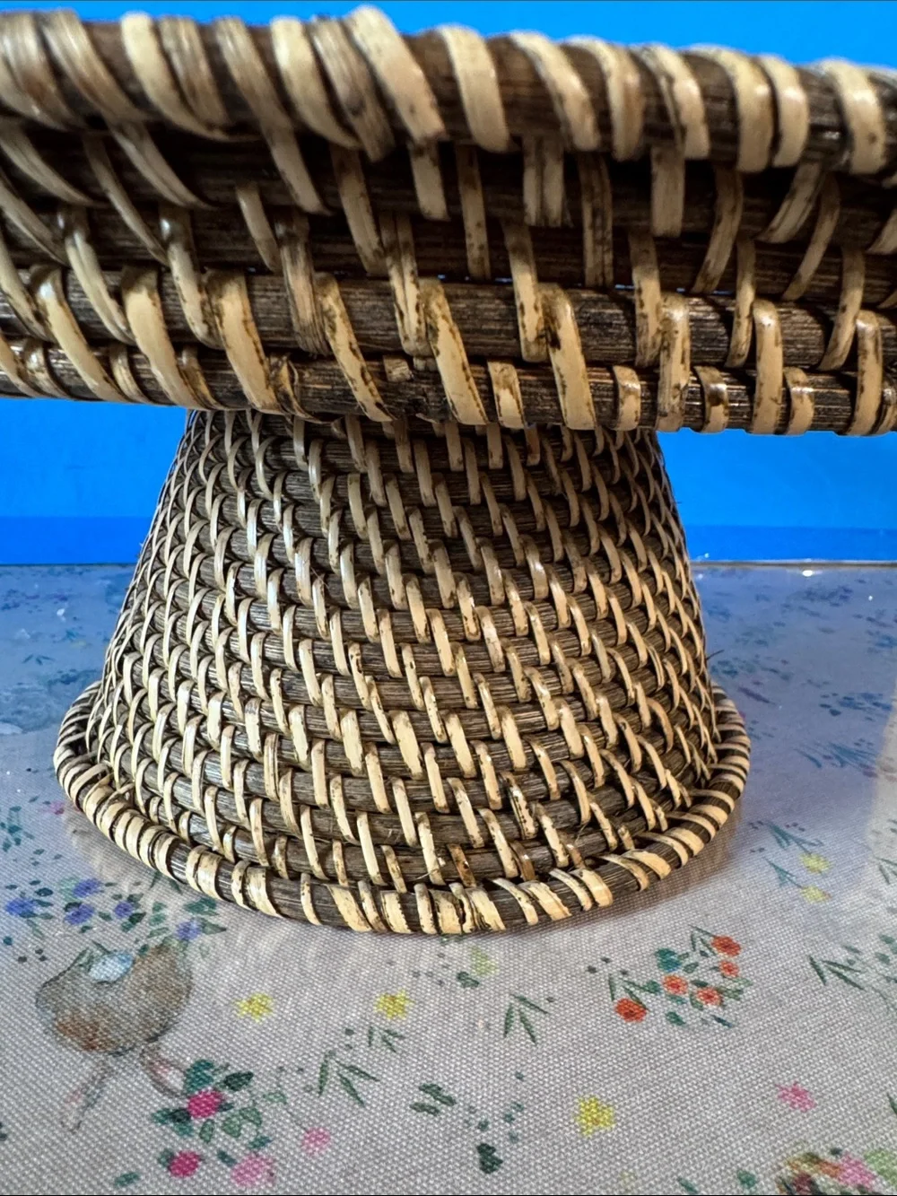 Vintage / Bohemian Collectibles.  Woven Rattan Pedestal Cake Stand